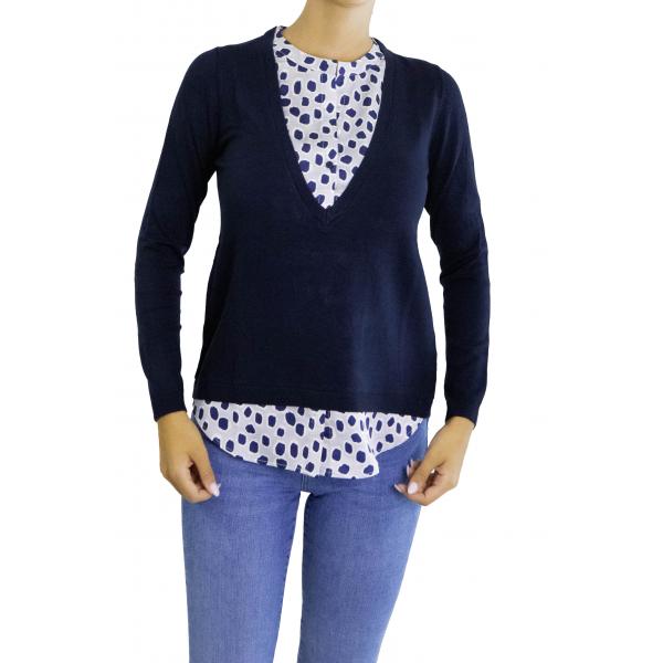 Maglia con camicia fantasia 